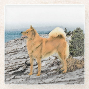 フィンランドスピッツ絵画アットシーショア – Dog Art ガラスコースター