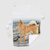フィンランドスピッツ絵画アットシーショア – Dog Art ゴルフタオル (インサイチュ)