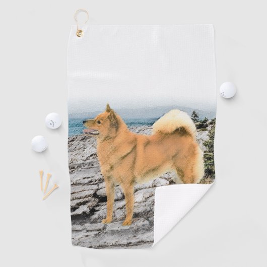 フィンランドスピッツ絵画アットシーショア – Dog Art ゴルフタオル (インサイチュ)