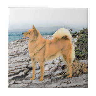 フィンランドスピッツ絵画アットシーショア – Dog Art タイル
