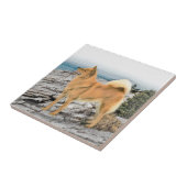 フィンランドスピッツ絵画アットシーショア – Dog Art タイル (側面)
