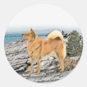 フィンランドスピッツ絵画アットシーショア – Dog Art ラウンドシール
