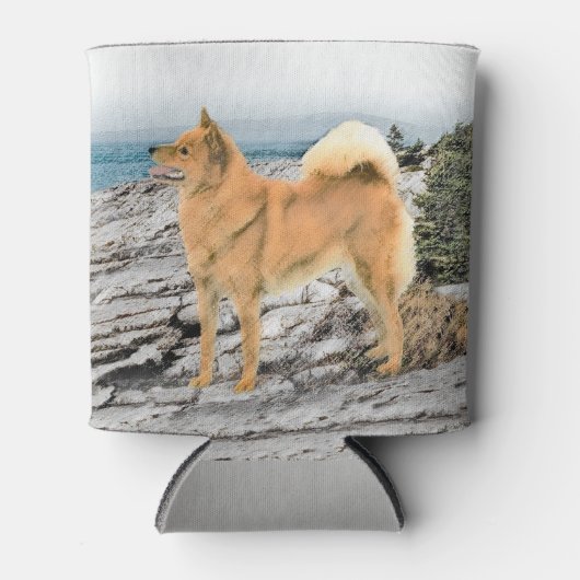 フィンランドスピッツ絵画アットシーショア – Dog Art 缶クーラー (正面)