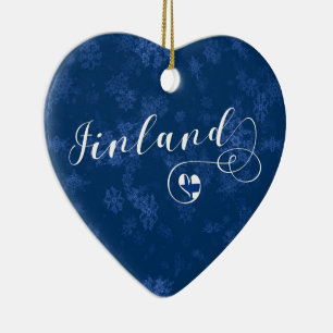 フィンランドハート、クリスマスツリーオーナメント、フィンランド語 セラミックオーナメント