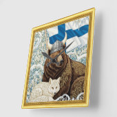 フィンランドバイキングベアークアクティックキツネアールヌーボー スクエア壁時計 (傾斜)