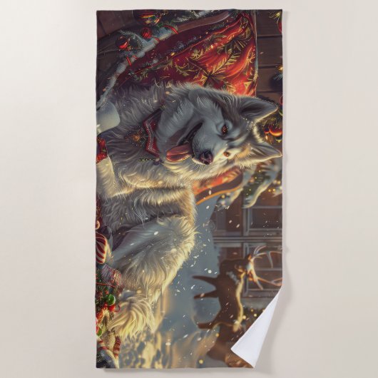フィンランドラプンドッグクリスマスフェスティバル ビーチタオル (正面)