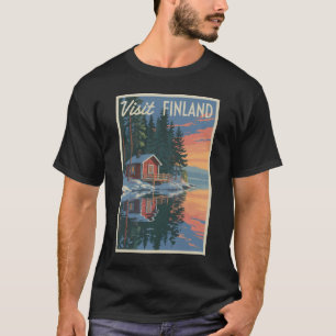 フィンランドレイクトラベルアートヴィンテージ Tシャツ