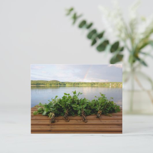 フィンランド伝統的バスの泡立て葉書 ポストカード (スタンド正面)