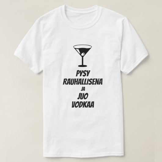 フィンランド保語でウォッカを飲み楽しむ Tシャツ (デザイン正面)