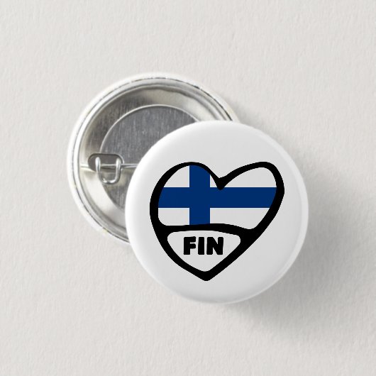 フィンランド国コードフラグハートピンバッジ、FIN 缶バッジ (正面&裏面)