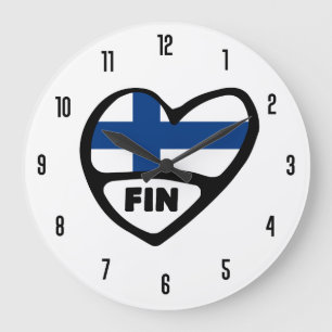 フィンランド国コードFINフラグハート ラージ壁時計