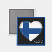 フィンランド国旗とハート、フィンランドの休日/スポーツ マグネット (正面/裏面)