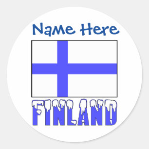 フィンランド国旗とフィンランドブルーのパーソナライズ ラウンドシール