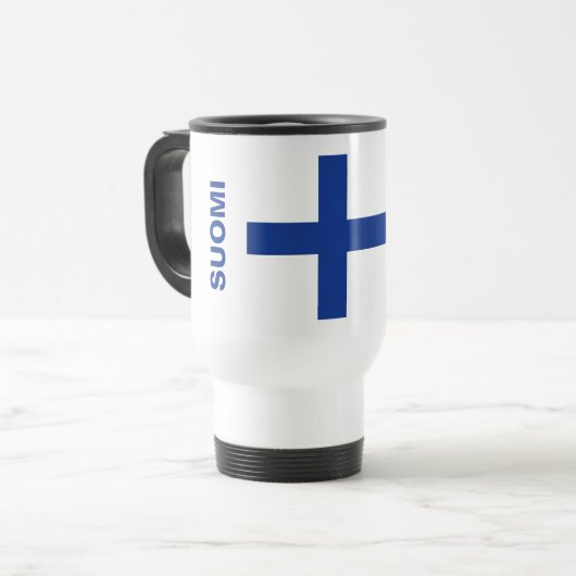 フィンランド国旗のカスタムマグス トラベルマグ (正面左)