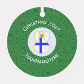 フィンランド国旗のクリスマス・エンジェル年 メタルオーナメント (裏面)