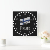 フィンランド国旗の丸時計 スクエア壁時計 (ホーム)