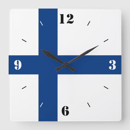 フィンランド国旗の愛国心 スクエア壁時計 (正面)