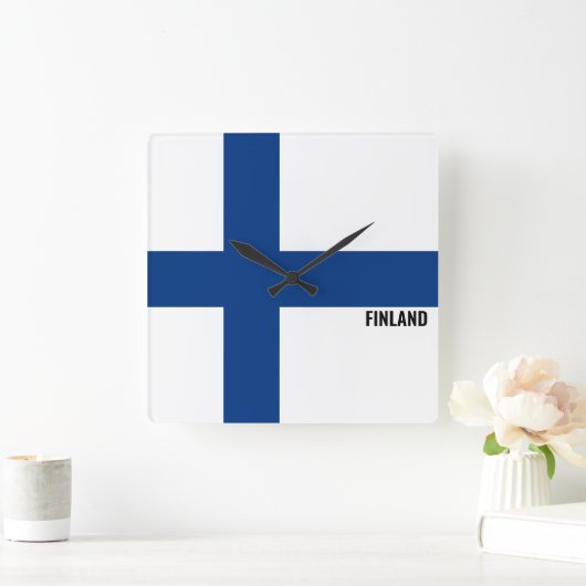 フィンランド国旗の輝く愛国心 スクエア壁時計 (ホーム)