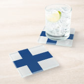 フィンランド国旗を持つガラスコアスター ガラスコースター (アングル)