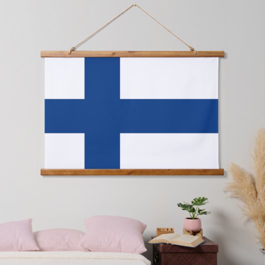 フィンランド国旗を掲げたウォールタペストリー 吊り下げ型タペストリー (寝室)