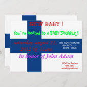 フィンランド国旗を掲げたベビーシャワー招待状 招待状 (正面/裏面)