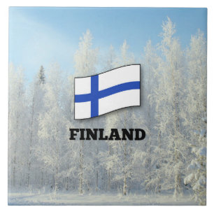 フィンランド国旗、雪景色 タイル