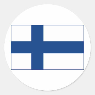 フィンランド国旗Blue Nordic Cross on White Sticker ラウンドシール