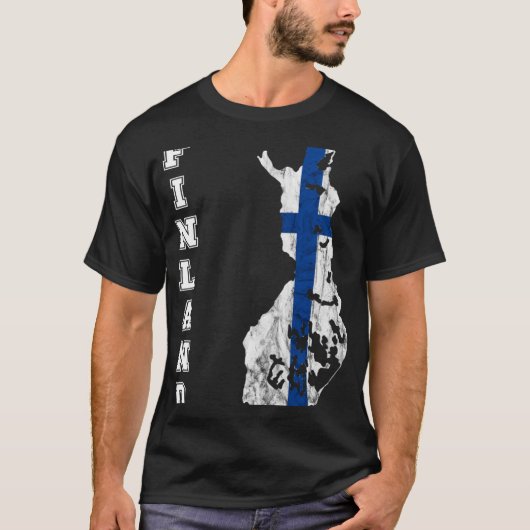 フィンランド地図の概要フィンランド旅行スカンジナビア諸島 Tシャツ (正面)