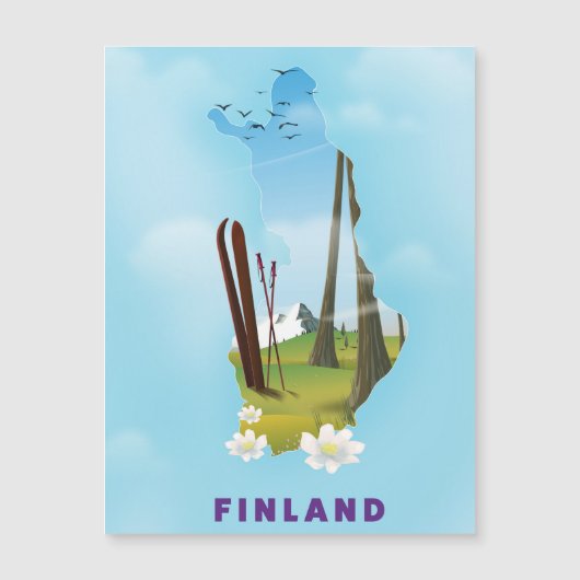 フィンランド地図 イラスト旅行ポスター (正面)