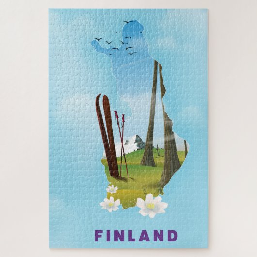 フィンランド地図 イラスト旅行ポスター ジグソーパズル (縦)