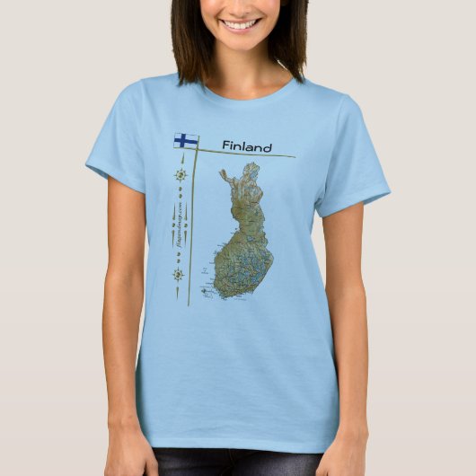 フィンランド地図+旗+タイトルTシャツ Tシャツ (正面)