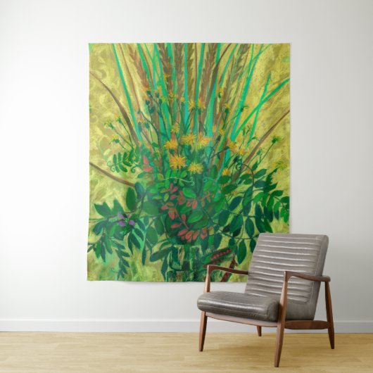 フィンランド湾からのブーケ、フローラアート、緑 タペストリー (インサイチュ)