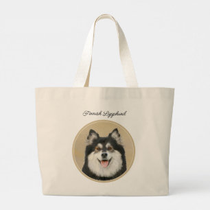 フィンランド絵を描ラプンドの黒犬とタン犬の芸術 ラージトートバッグ