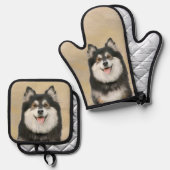 フィンランド絵を描ラプンドの黒犬とタン犬の芸術 鍋つかみ&鍋敷きセット (正面/裏面)