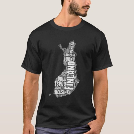 フィンランド語クラウドカントリーマップ Tシャツ (正面)