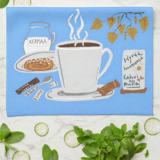 フィンランド ブラックコーヒー スカンジナビアの秋のイラスト キッチンタオル