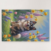 フィンランド・ラップフントの犬 春の花の絵 ジグソーパズル (横)