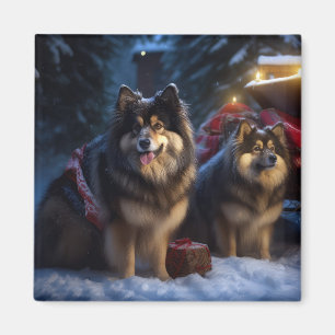フィンランド・ラップフント 雪景色のそり クリスマス デコレーション マグネット