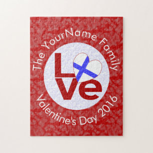 フィンランド 赤いハートのLOVE フラッグ オーダーメイド ジグソーパズル