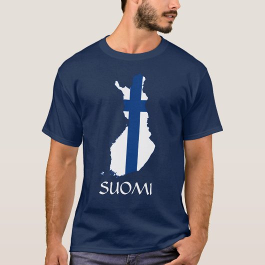 フィンランドNAVY BLUE国旗の地図Suomi Tシャツ (正面)