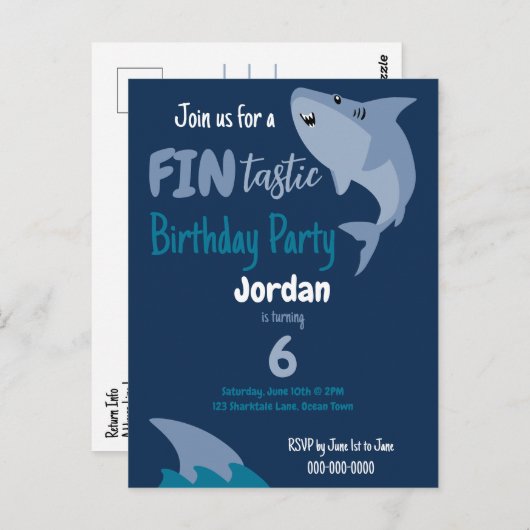フィン・タスティック サメの誕生日パーティー 子どもたち 海の中 ポストカード (正面/裏面)