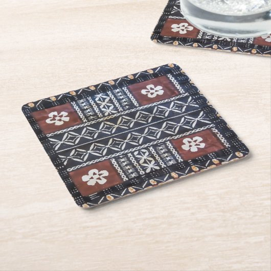 フィージーの樹皮布の布のプリントのコースター スクエアペーパーコースター (アングル)