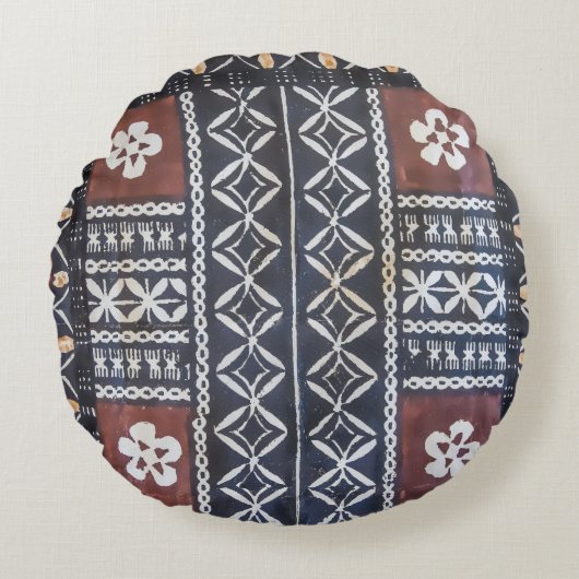フィージーの樹皮布の布のプリントの円形の枕 ラウンドクッション (正面)