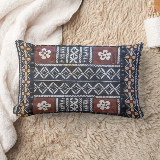 フィージーの樹皮布の布のプリントのLumbarの枕 ランバークッション (ブランケット)