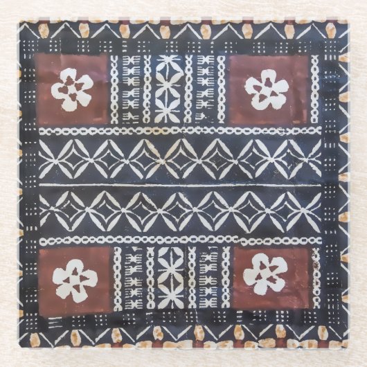 フィージーの樹皮布の布のプリントガラスのコースター ガラスコースター (正面)