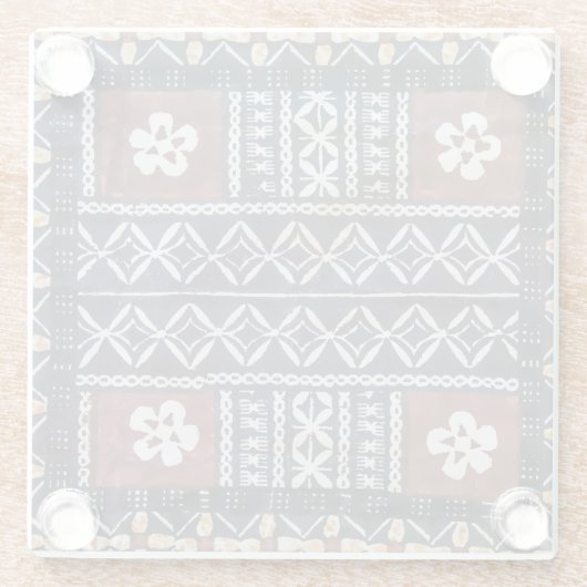 フィージーの樹皮布の布のプリントガラスのコースター ガラスコースター (裏面)