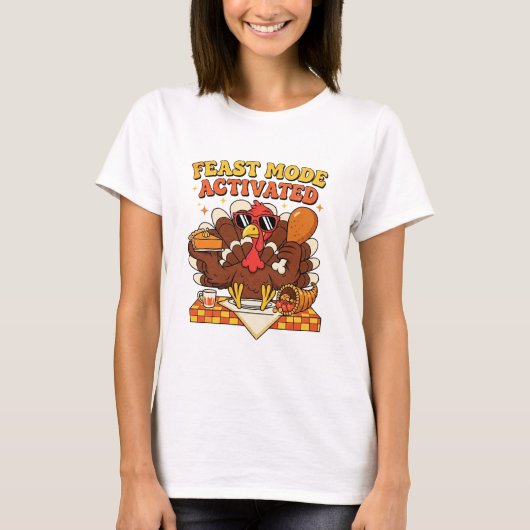フィーストモード発動 - 笑えるサンクスギビングの七面鳥 Tシャツ (正面)