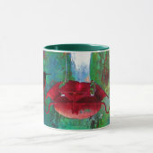 フィーダーカラフルで2羽のホバリングのハミングバード マグカップ (中央)