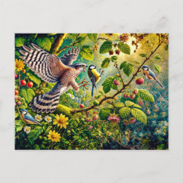 フィーダー素晴らしでのスパローとティット ポストカード