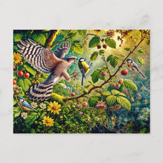 フィーダー素晴らしでのスパローとティット ポストカード (正面)